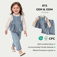 Ensemble en jean respirant pour fille, style Europe-Amérique, nouvelle collection été, haut à manches et pantalon pour enfants