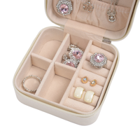Boîte à bijoux CHEN LU en cuir PU de luxe moderne, faite à la main, avec doublure en polaire perlée, fermeture éclair carrée, portable pour colliers, boucles d'oreilles et bagues