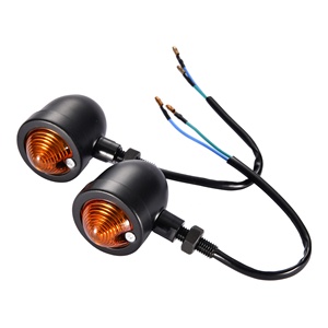 GOOFIT Moto <span class=keywords><strong>Noir</strong></span> 12V 10W Lampe de phare clignotante Vintage Refit Chrome/Amber <span class=keywords><strong>Bullet</strong></span> Mini Clignotants Indicateur - Product Image 3