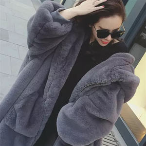 Manteau long en fausse fourrure de lapin Rex de qualité supérieure, épais, ample, à capuche, grande taille, pour femmes, chaud, tendance 2025 - Product Image 5