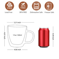 Mug à café en verre borosilicate fait main, 500 ml, sans BPA, compatible lave-vaisselle, double paroi isolée avec poignée, vente en gros