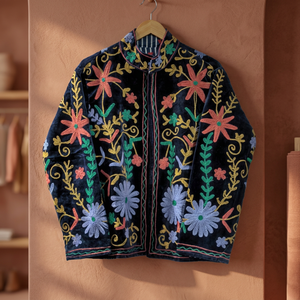 Beautiful Design Handmade Embroidered <b>Velvet</b> <b>Jacket</b> Mandarin Collar Full Sleeve Floral Pattern Autumn <b>Women</b> <b>Jacket</b> In Wholesale - Product Image 3