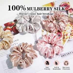 Coleteros de Seda de Morera 100% Pura al por Mayor, con Logotipo Personalizado, 22 Momme, Lazos para el Cabello de Lujo, Color Sólido Rosa, Elásticos - Product Image 3