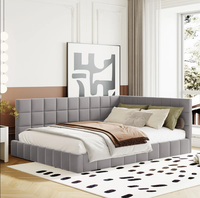 Rembourrage en velours gris élégant au design du milieu du siècle Canapé-lit double de jour carré à dossier capitonné