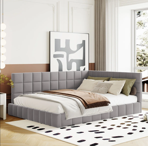 Rembourrage en velours gris élégant au design du milieu du siècle Canapé-<span class=keywords><strong>lit</strong></span> double de jour carré à dossier capitonné - Product Image 3