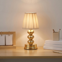Lámpara de Escritorio LED Dorada Vintage con Pantalla de Tela Plegada, Lámpara de Mesa Recargable para Dormitorio, Mesita de Noche, Sala de Estudio, Decoración del Hogar