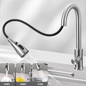 Multi-functional sink with 360-degree swivel pull-out faucet stainless steel sink for chopping and washing <b>vegetables</b> - Product Image 5