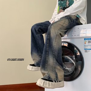 Jeans de Mezclilla Retro Lavados con Estilo Americano para Hombre, Estilo Hip Hop, Casuales, Transpirables, Ligeros, Holgados, Ajustados y Largos - Product Image 3