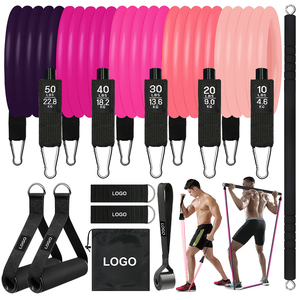 Bandes de résistance avec poignées, ensemble de 5 niveaux, bandes en latex naturel 10-50lbs, empilables avec sangles de cheville et ancre de porte pour la salle de sport - Product Image 1