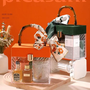 Boîte à main en <span class=keywords><strong>vinyle</strong></span> transparente avec poignée en bambou pour cosmétiques, sac cadeau en acrylique - Product Image 5