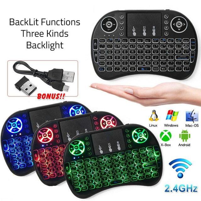 Factory Wholesale I8 Wireless Mini Keyboard 7 Color Backlit Keyboard 2.4G Touchpad Handheld Keyboard for PC Android TV Box PS-03