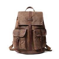 Sac à dos en toile rétro vintage imperméable personnalisé pour homme, sac à dos en cuir et toile pour homme