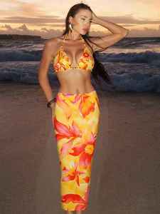 Traje <span class=keywords><strong>de</strong></span> <span class=keywords><strong>baño</strong></span> <span class=keywords><strong>de</strong></span> 3 piezas con estampado floral para mujer, detalles <span class=keywords><strong>de</strong></span> lazos, conjunto básico <span class=keywords><strong>de</strong></span> <span class=keywords><strong>Bikini</strong></span> y falda, traje <span class=keywords><strong>de</strong></span> <span class=keywords><strong>baño</strong></span> brasileño, venta al por mayor, logotipo personalizado - Product Image 3