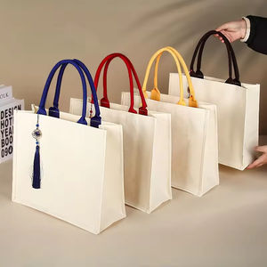 Bolsa de Tela de Algodón Reutilizable y Ecológica con Asa de Hombro Gruesa, Personalizada con Logotipo, para Mujer, con Cinta Larga para Regalo - Product Image 1