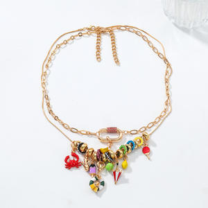 Kaimei 2026 Fashion <strong>Jewelry</strong> 2-piece Set Multi-layer Full Diamond <strong>Crab</strong> Fruit Swimming Ring Pendant Necklace Women Enamel Necklace - Product Image 1