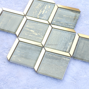 Mosaïque en verre et acier inoxydable <span class=keywords><strong>avec</strong></span> cadre doré pour la décoration murale et de sol, design moderne et luxueux - Product Image 3