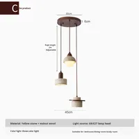Lampe de table à manger style vintage, grand lustre à trois têtes, style Wabi-Sabi, rétro, en bois massif et pierre, LED 4000K, pour bar