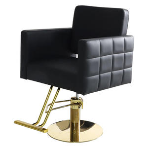 Chaise de salon en cuir noir avec base en acier inoxydable doré, couleur personnalisable, hauteur réglable, chaise de barbier pour école de coiffure - Product Image 2