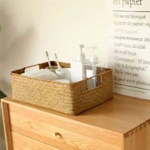 Panier mural en jute tissé à 3 niveaux paniers pour décorations 3 tons bleu Boho rotin naturel seau à vêtements Imitation stockage ensemble de 2 - Product Image 4