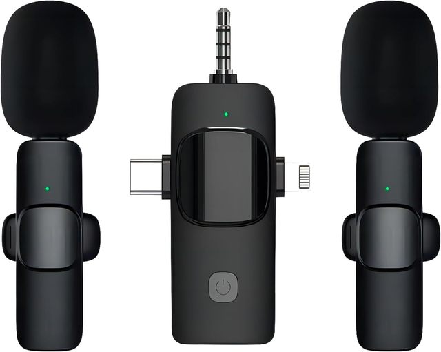 2024 New 1 Drag 2 Microphone Lavalier 2.4GHz 2 in 1 Portable Mini Wireless condenser microphone for recording