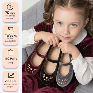 Scarpe <span class=keywords><strong>per</strong></span> Bambine in Velluto Grigio con Strass Dorati, <span class=keywords><strong>Ballerine</strong></span> Mary Jane <span class=keywords><strong>per</strong></span> <span class=keywords><strong>Neonata</strong></span>, Moda Primavera Autunno in PU - Product Image 2