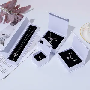 Caixa de jóias branca de alta qualidade, conjunto de colar de anel, caixas de papel de presente para embalagem de joias