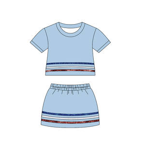 Tenue de sport personnalisée pour enfants : Ensemble short, jupe et haut court pour petite fille, à rayures brillantes, séchage rapide, idéal pour le 4 juillet - Product Image 4