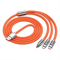 Kabel Usb pengisi daya cepat ponsel, kabel pengisian daya Cepat silikon cair logam paduan seng 3 dalam 1