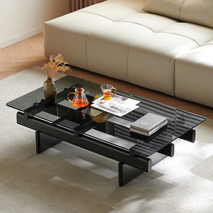 Table basse en bois moderne haut de gamme, durable et écologique, avec plateau en verre rectangulaire noir, pour salon, hôtel, meubles de salon - Product Image 1
