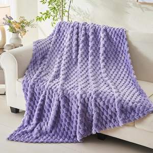 بسعر المصنع غيوم ثلاثية الأبعاد جاكار فلانيل صوف رخيص أنيق أرجواني مفرش سرير بطانيات ناعمة منفوشة للمنزل - Product Image 2