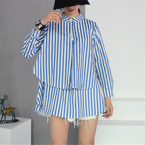 <span class=keywords><strong>Chemise</strong></span> Double couche pour <span class=keywords><strong>femme</strong></span>, à manches longues, col montant, vêtement décontracté et ample, grandes tailles, collection été - Product Image 3