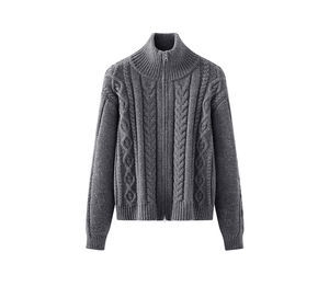 Cárdigan de <span class=keywords><strong>Punto</strong></span> V-times China 2025 para <span class=keywords><strong>Mujer</strong></span> Estilo Retro con Cuello Alto, Torsiones y Doble Cremallera, <span class=keywords><strong>Chaqueta</strong></span> Suelta de Otoño Estilo Coreano - Product Image 4