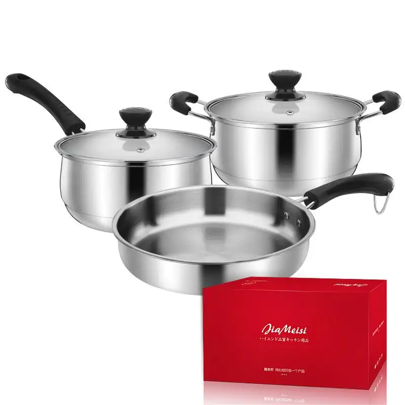 3PCS Stainless Steel Cookware Set Kitchen Milk Pot Stockpot Fry Pan Cooking Pot sets Stainless Steel SUS410 Cookware Sets