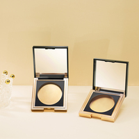 Étui compact de luxe noir mat carré pour poudre pressée avec miroir et illuminateur