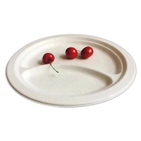 9 "2 compartiments Eco Friendly Jetable Bagasse Récipient Alimentaire Papier Alimentaire Assiettes Blanches