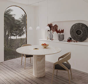 Mesa ovalada de piedra natural con textura de hormigón doméstico Mesa de comedor de piedra de cueva de estilo japonés Wabi Sabi - Product Image 2