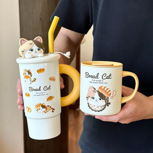 Bread Cat Insulated Round <b>Water</b> <b>Bottle</b> 316 Stainless Steel <b>with</b> Handle and <b>Straw</b> for Students Coffee Lovers & Back to School - Product Image 3