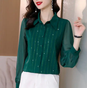 Blusas YiXin para Mujer, Tallas Grandes M-8XL, Manga Larga, con Lentejuelas, para Primavera y Otoño, Elegantes, Camisas y Tops - Product Image 1