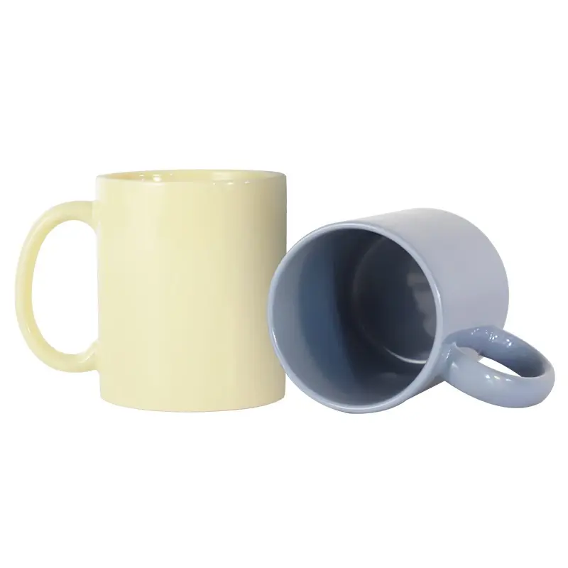 Tasses à café vierges en céramique de sublimation de couleur beige simple en gros 11oz