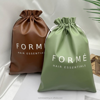 Sacs en cuir PU avec cordon de serrage, logo personnalisé imprimé, pour cheveux, extensions de cheveux, perruques, cadeaux, artisanat, emballage de flacons de parfum