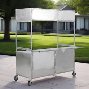 Chariot de Vente Ambulant Extérieur pour Marché de Nuit, Desserte Mobile Pliante en Acier Inoxydable avec Étagères de Rangement Portable - Product Image 2