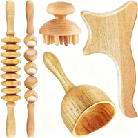 Ensemble de massage en bois de hêtre naturel : Rouleau de massage en bois, Masseur à tête champignon, Planche de Gua Sha, Ventouse de thérapie en bois suédoise