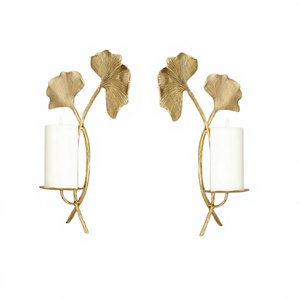 ชุดเชิงเทียนทองเหลือง 2 ชิ้น ลายใบไม้ ขนาดและรูปทรงปรับแต่งได้ โดย Home Arts - Product Image 1