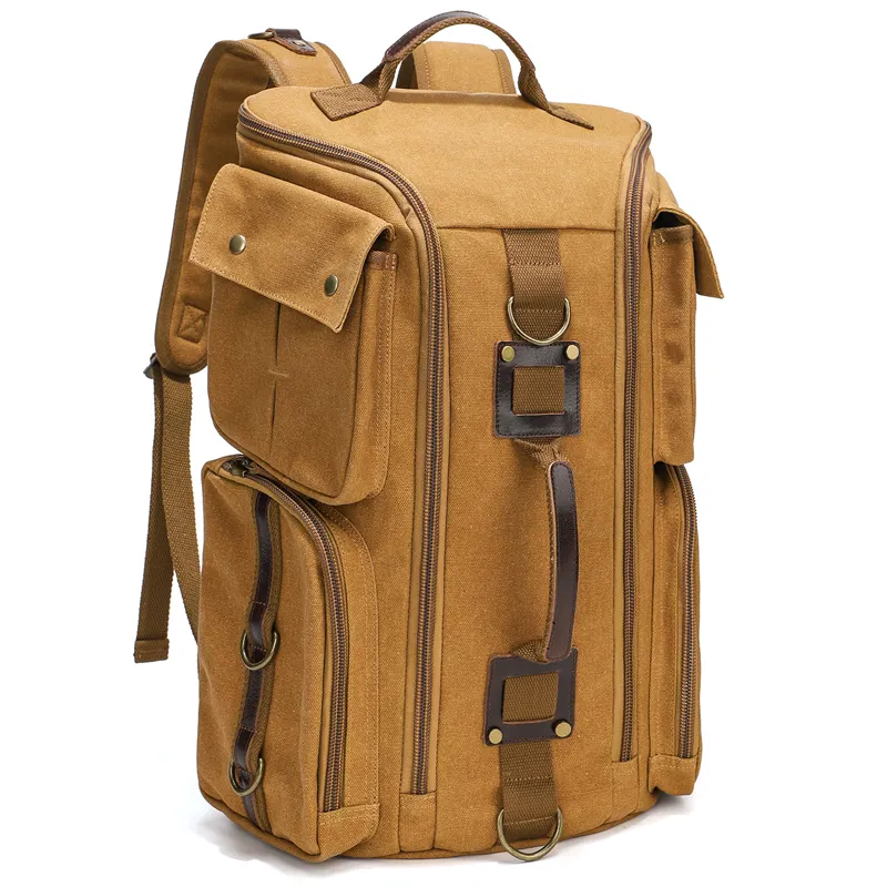 Stylish Vintage Durable Canvas Travel Bag Backpack for Man with Zipper Travel Backpack Waterproof