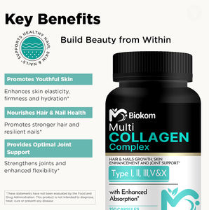 Biokom Étiquette Personnalisée Capsule de Collagène de Poisson Multi Bovin avec Type <span class=keywords><strong>L</strong></span>, <span class=keywords><strong>Ll</strong></span>, <span class=keywords><strong>Lll</strong></span>,V & X pour la Croissance des Cheveux, de la Peau des Ongles et Soutien des Articulations - Product Image 6