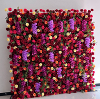 Mur de fleurs en soie enroulable QSBD pour toile de fond de mariage, mur de roses rose vif avec orchidées au toucher réel