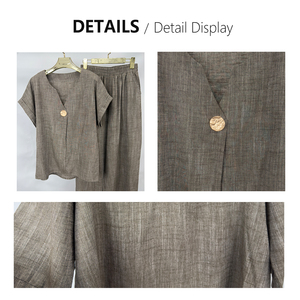 Conjunto <span class=keywords><strong>de</strong></span> <span class=keywords><strong>Dos</strong></span> <span class=keywords><strong>Piezas</strong></span> <span class=keywords><strong>de</strong></span> Lino <span class=keywords><strong>para</strong></span> Mujer, Estilo Casual, Cuello en V, Manga Corta, Pantalones Anchos, Traje Elegante <span class=keywords><strong>para</strong></span> Verano 2025, Ropa <span class=keywords><strong>de</strong></span> Estar por Casa - Product Image 6