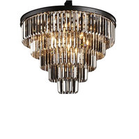 Lampes suspendues de luxe en cristal contemporain personnalisable lustre noir fumé hauteur réglable pour salon taille moyenne