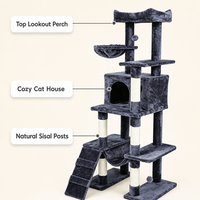 Arbre à chat moderne de luxe, tour d'activités pour chat d'intérieur, griffoir en peluche, maisonnette pour chat, jouet en sisal, 5 niveaux, montage facile, livré en carton