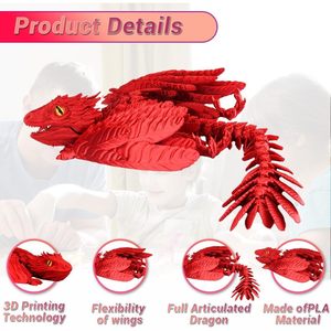 Jouet anti-stress dragon imprimé en 3D, ailes articulées flexibles, figurine en plastique pour enfants de 8 à 13 ans, cadeau unisexe - Product Image 2